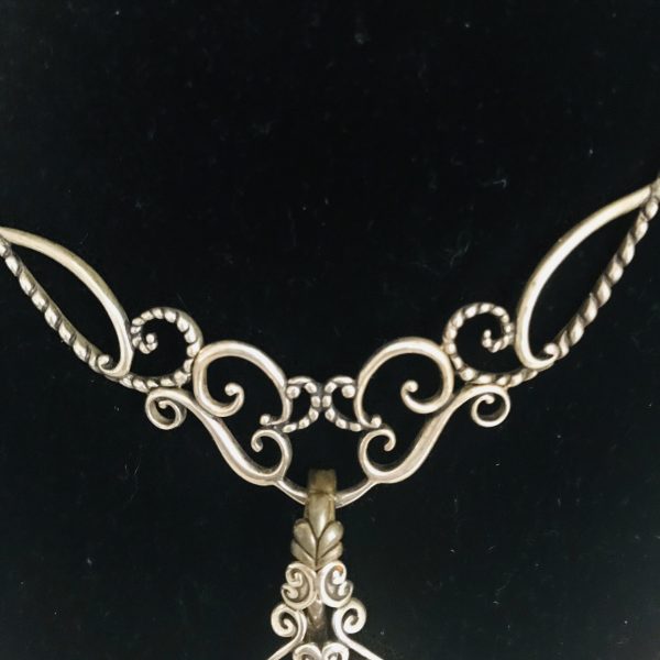 Sterling Silver Festoon Necklace .925 Brass Bronze on back 48 gr Carolyn Pollack Copper Center Very ornate heavy chain Unique ornate