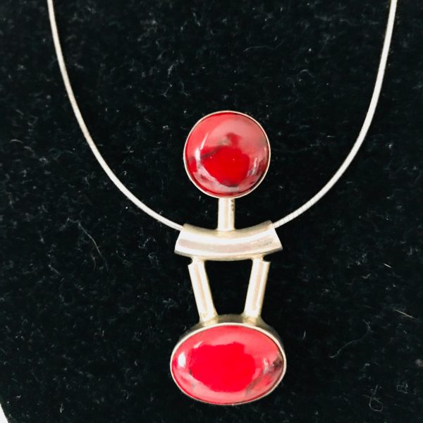 Sterling Silver Red Jasper Double stone pendant drop .925 stamped Mexico 16 grams