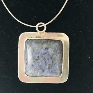 Sterling Silver Square shape Pendant drop .925 with Blue Lapis Sleek style 25 grams