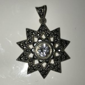 Sterling Silver Star Shape Pendant Drop Austrian Crystal Center with marcasite .925 weighs 7 grams