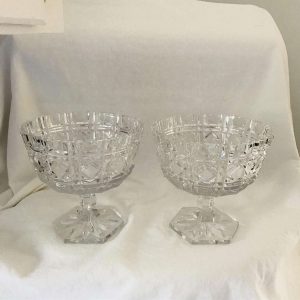 Stunning Pair of crystal compotes great shine and pattern hex shaped bases fine quality crystal collectible display