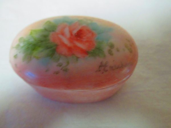 Stunning Porcelain Oval Hand Painted Lidded Trinket Box Signed