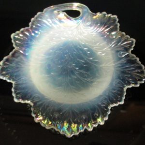 Stunning Vintage Fenton Opalescent Decorative Leaf Designed iridescent Shallow bowl