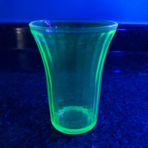 Uranium Glass paneledl Pattern tumbler cup bright green farmhouse collectible display kitchen dining kitchen cottage bathroom glass