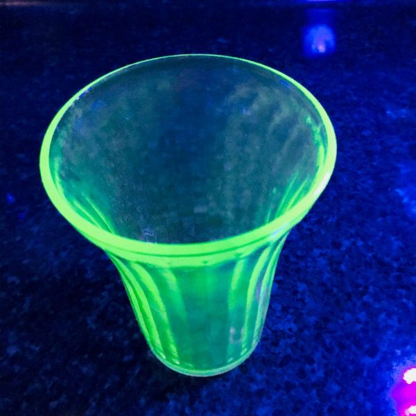 Uranium Glass paneledl Pattern tumbler cup bright green farmhouse collectible display kitchen dining kitchen cottage bathroom glass