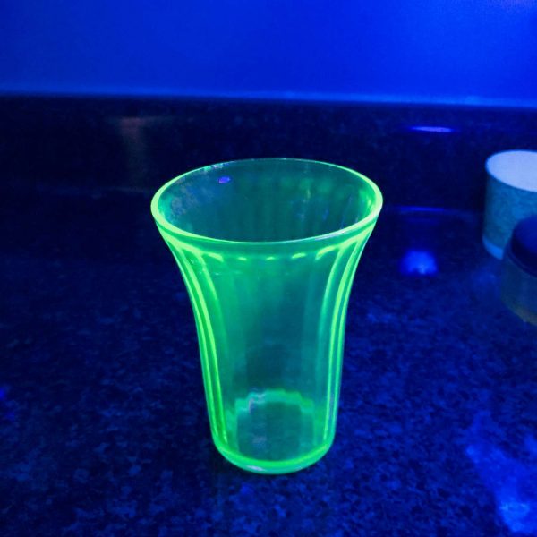 Uranium Glass paneledl Pattern tumbler cup bright green farmhouse collectible display kitchen dining kitchen cottage bathroom glass