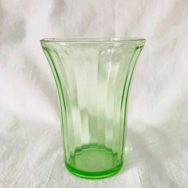 Uranium Glass paneledl Pattern tumbler cup bright green farmhouse collectible display kitchen dining kitchen cottage bathroom glass