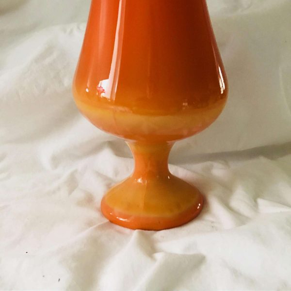 Vase Mid Century Modern Slag Glass Swung L.E. Smith Bittersweet Pedestal Orange & yellow ribbed 23.5" tall sleek atomic display collectible