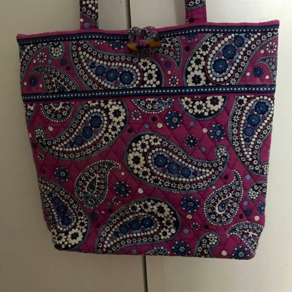 Vera Bradley Floral Handbag Tote fabric Bright Pink blue and white paisley