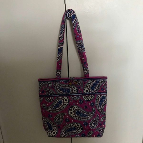 Vera Bradley Floral Handbag Tote fabric Bright Pink blue and white paisley