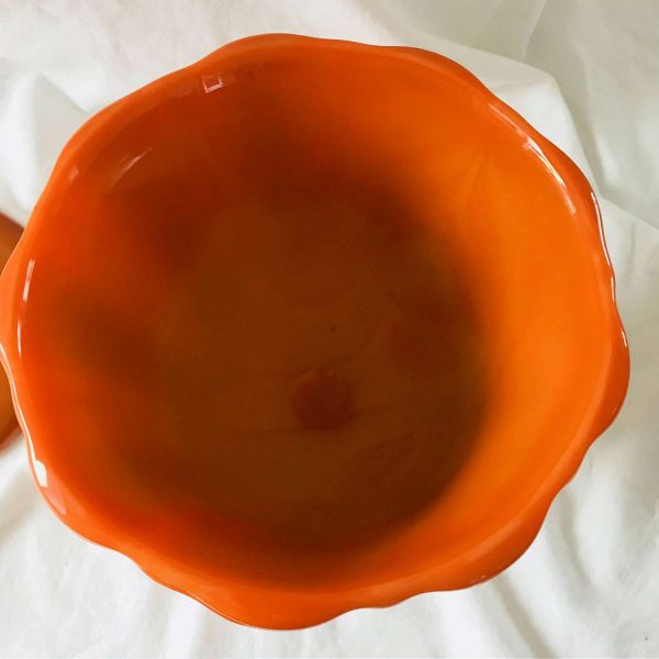 Viking Fayette Flame orange Swung Slag Covered compote pedestal candy dish bowl collectible display home decor large size 11 1/2" tall