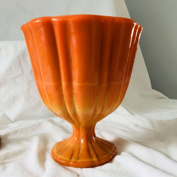 Viking Fayette Flame orange Swung Slag Covered compote pedestal candy dish bowl collectible display home decor large size 11 1/2" tall