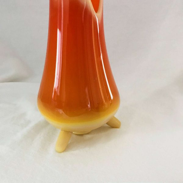 Viking Fayette Vase Mid Century Modern Slag Glass Swung Footed Flame Orange & yellow ribbed 13" tall sleek mod atomic display collectible