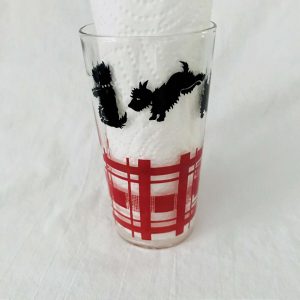 Vintage 1940's Single Scottie water glass farmhouse collectible display kitchen serving 4 7/8" tall 2 5/8" across the top 8 oz red & black