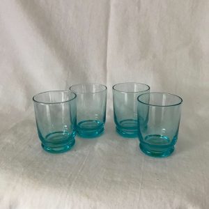 Vintage 1950's Retro 4 cordials shot glasses farmhouse collectible barware dislay Aqua clear glass atomic mod retro dispay