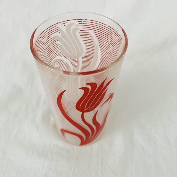 Vintage 1950's Single flower water glass farmhouse collectible display kitchen serving 4 3/4" tall 2 1/2" across the top 8 oz red white