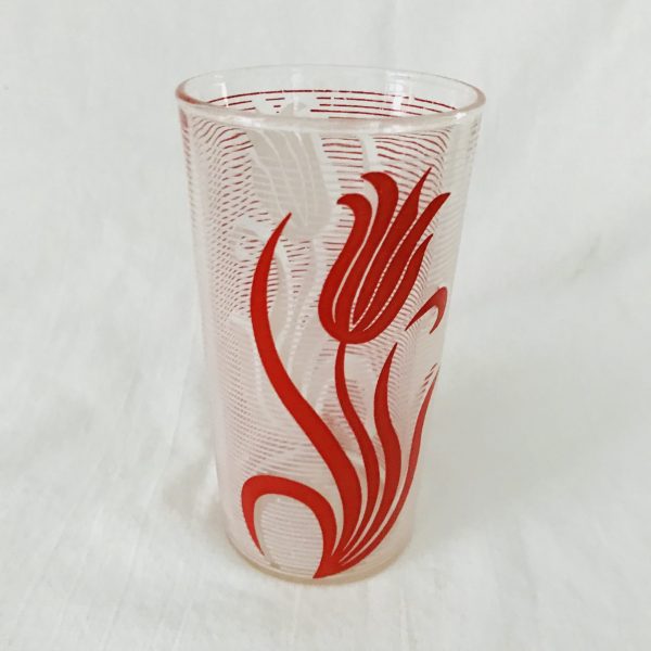Vintage 1950's Single flower water glass farmhouse collectible display kitchen serving 4 3/4" tall 2 1/2" across the top 8 oz red white