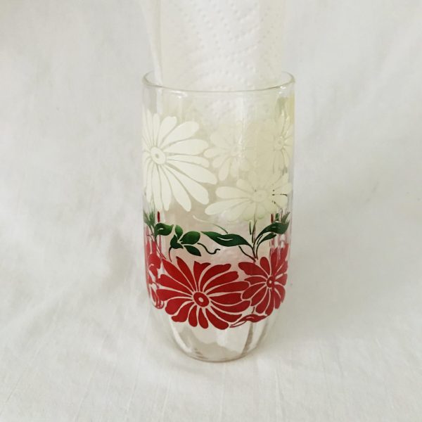 Vintage 1950's Single flower water glass farmhouse collectible display kitchen serving 6" tall 2 5/8" across the top 14 oz red green white