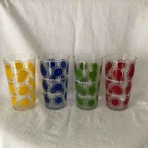 Vintage 1950's tumblers 4 Mid Century Modern Polka Dot red green blue yellow water glasses retro kitchen mod atomic collectible display