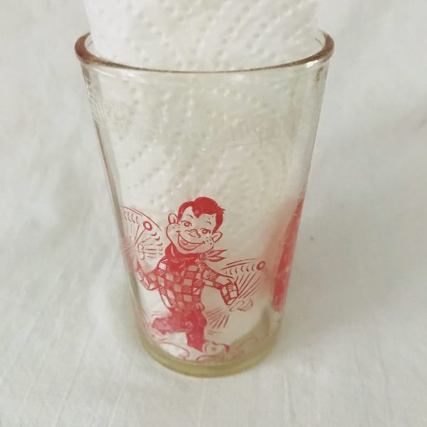 Vintage 1953 Single water glass farmhouse collectible display kitchen serving 4 1/2" tall 2 1/2" across the top 8 oz Welches Howdy Doody