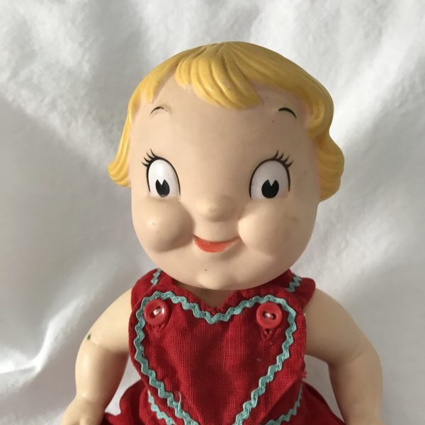 Vintage 1960's Campbells soup girl USA vinyl doll toy collectible display advertising 10" tall farmhouse kitchen