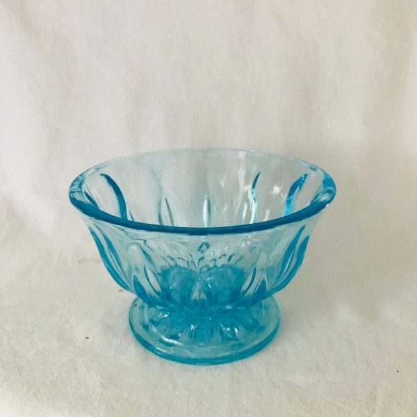 Vintage Aqua Blue pedestal bowl Compote collectible serving dining kitchen home decor farmhouse cottage shabby chic