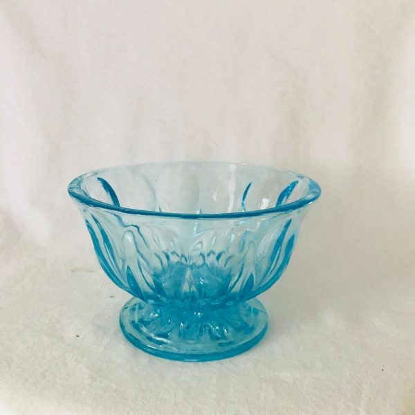 Vintage Aqua Blue pedestal bowl Compote collectible serving dining kitchen home decor farmhouse cottage shabby chic