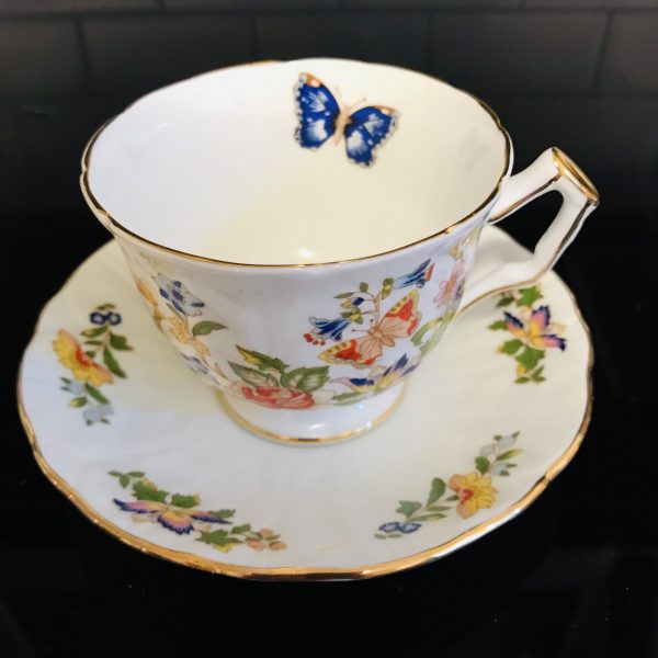 Vintage Aynsley Tea Cup and Saucer Butterfly Garden Fine porcelain England Collectible Display Farmhouse Cottage