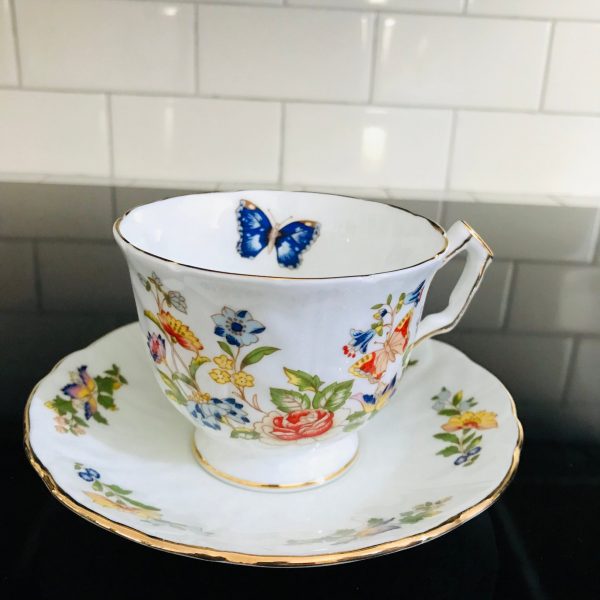 Vintage Aynsley Tea Cup and Saucer Butterfly Garden Fine porcelain England Collectible Display Farmhouse Cottage