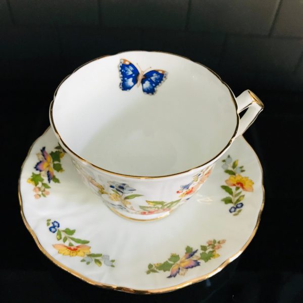 Vintage Aynsley Tea Cup and Saucer Butterfly Garden Fine porcelain England Collectible Display Farmhouse Cottage