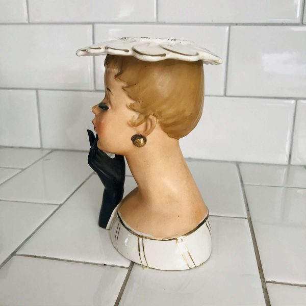 Vintage Beautiful Face Headvase 1956 Head vase Napco Japan Elegant woman and hat raised eyelashes collectible display farmhouse cottage