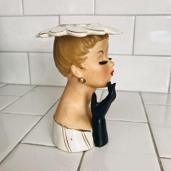 Vintage Beautiful Face Headvase 1956 Head vase Napco Japan Elegant woman and hat raised eyelashes collectible display farmhouse cottage