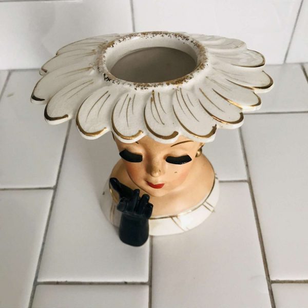 Vintage Beautiful Face Headvase 1956 Head vase Napco Japan Elegant woman and hat raised eyelashes collectible display farmhouse cottage