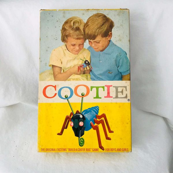 Vintage Build a Cootie Bug Cootie Game 1949 Complete Game with nice box collectible display retro Scharper USA with instructions