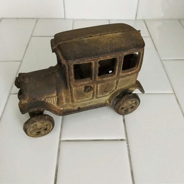 Vintage Cast Iron Car Toy Collectible metal with rotating cast iron tires display farmhouse man cave boy's room automobile