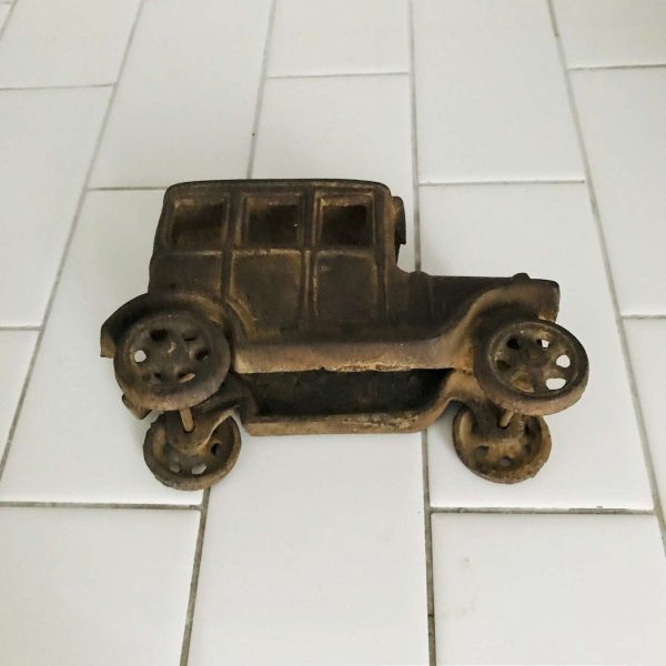 Vintage Cast Iron Car Toy Collectible metal with rotating cast iron tires display farmhouse man cave boy's room automobile