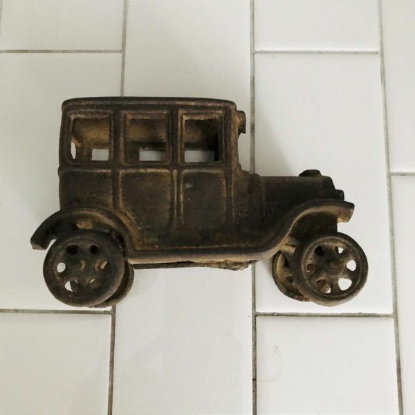 Vintage Cast Iron Car Toy Collectible metal with rotating cast iron tires display farmhouse man cave boy's room automobile