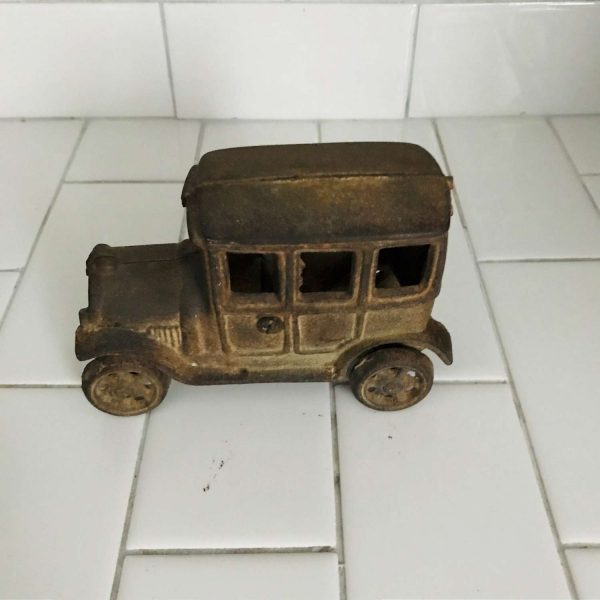 Vintage Cast Iron Car Toy Collectible metal with rotating cast iron tires display farmhouse man cave boy's room automobile