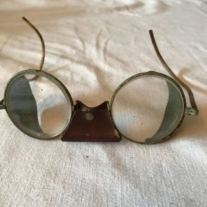 Vintage Collectible Military Aviator glasses with leather nose piece and mesh side guards Steampunk 1940's display militaria