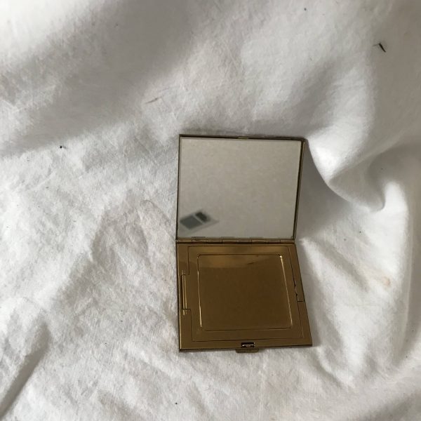 Vintage Compact Mother of Pearl & Abalone Unused brass Mirror and puff collectible purse handbag display face powder