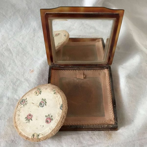 Vintage Compact tortoise shell hand made in France lid purse accessory handbag collectible display vanity