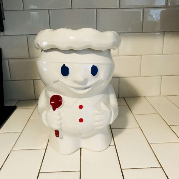 Vintage Cookie Jar Bobby the baker McCoy white with red spoon blue eyes chefs hat