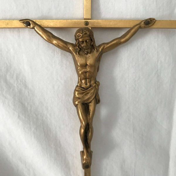 Vintage Crucifix Cross Wall Hanaging Gold Tone spirituality religious religion Catholic Cross with Jesus collectible display detailed