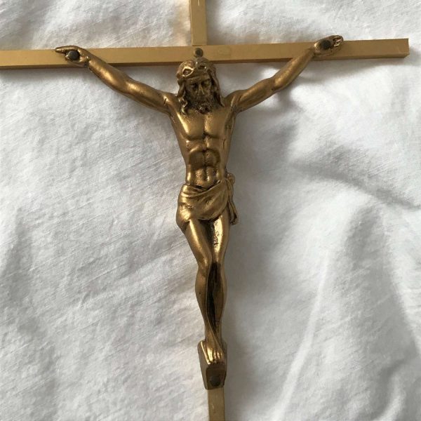 Vintage Crucifix Cross Wall Hanaging Gold Tone spirituality religious religion Catholic Cross with Jesus collectible display detailed