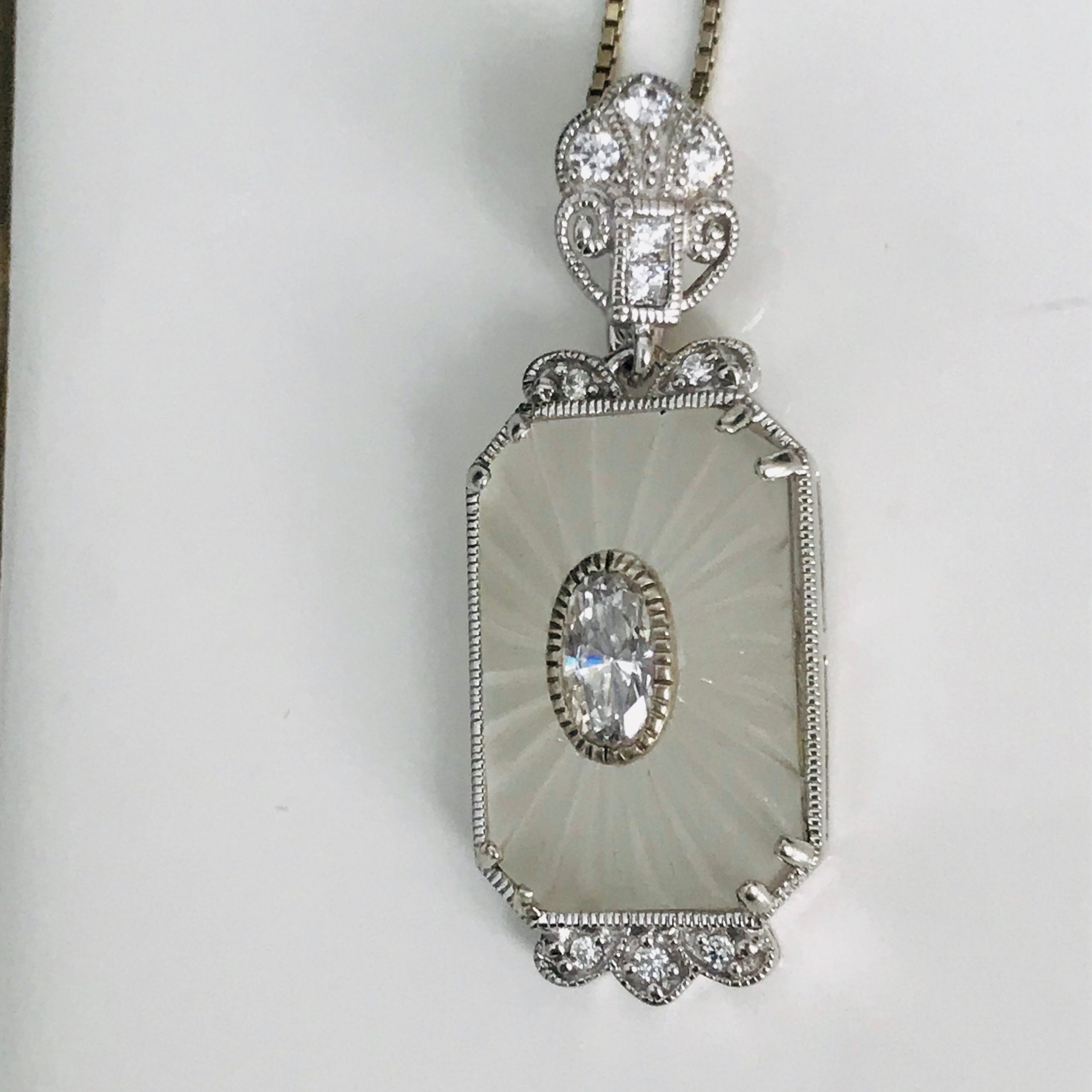 Vintage Crystal and glass pendant necklace sterling silver with 16 ...