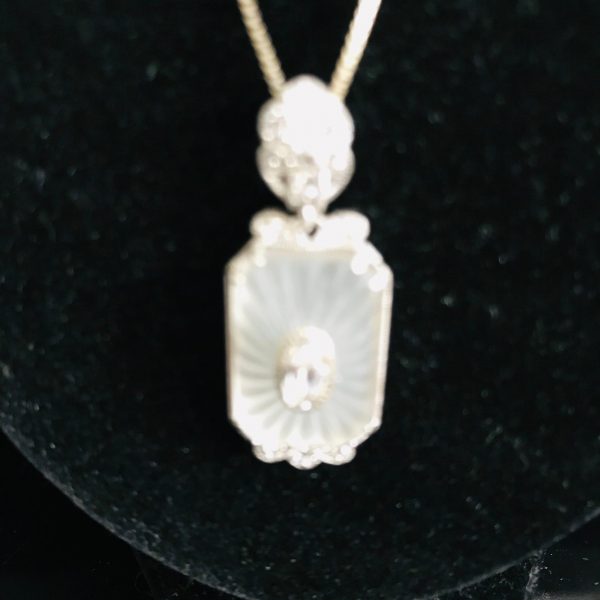 Vintage Crystal and glass pendant necklace sterling silver with 16" sterling chain 6.9 grams