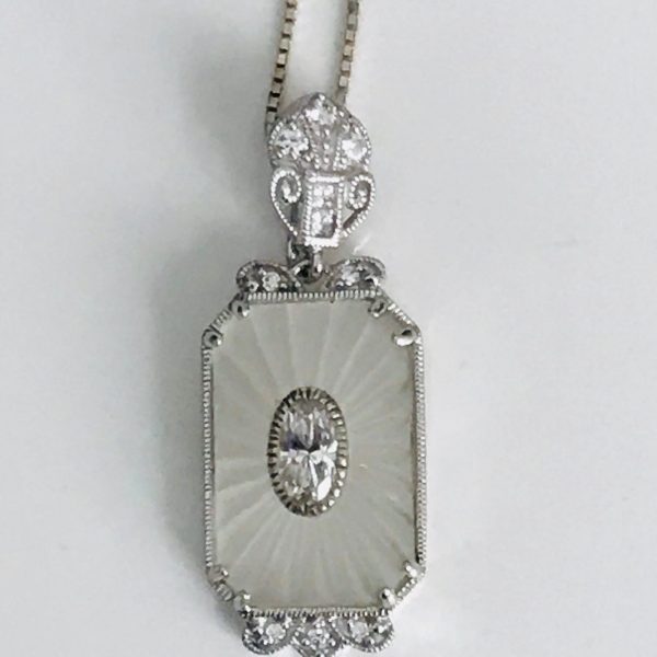 Vintage Crystal and glass pendant necklace sterling silver with 16 ...