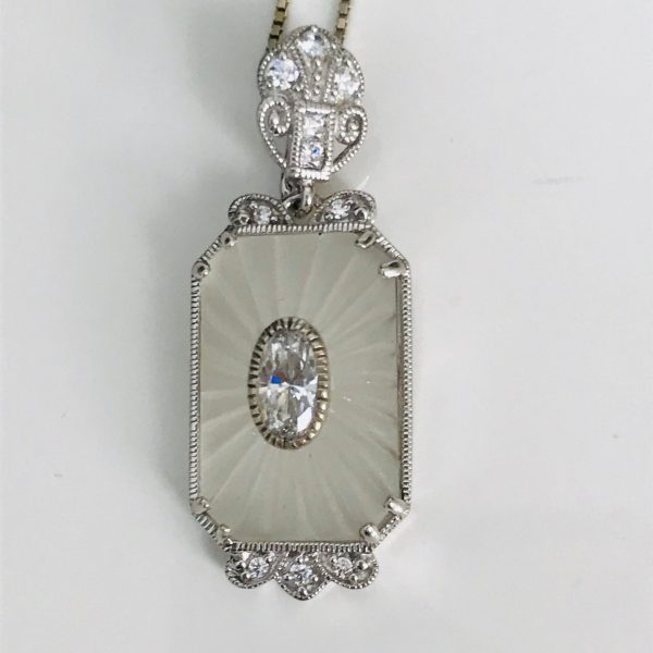 Vintage Crystal and glass pendant necklace sterling silver with 16" sterling chain 6.9 grams