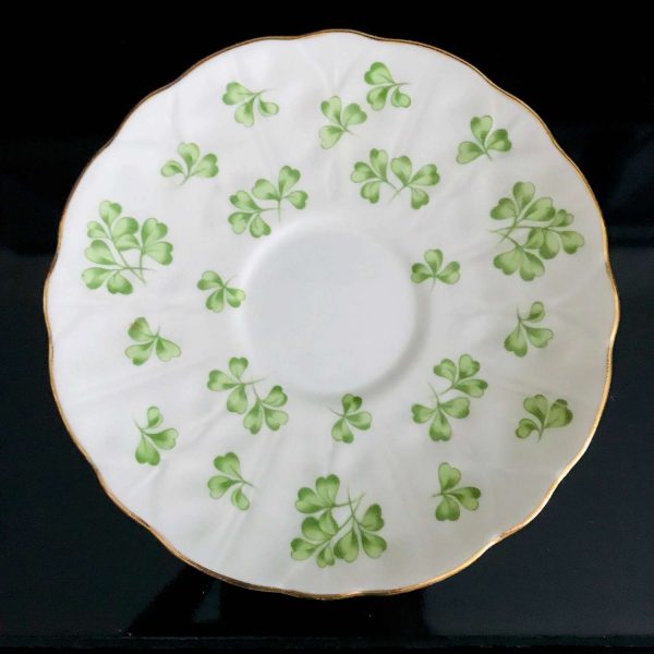 Vintage Demitasse Tea cup and Saucer Aynsely England Shamrock pattern collectible display green inside & out farmhouse collectible display