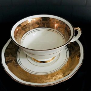 Vintage Demitasse Tea cup and Saucer Zeh Scheczer Bavaria Germany Ornate gold band inside and out collectible display